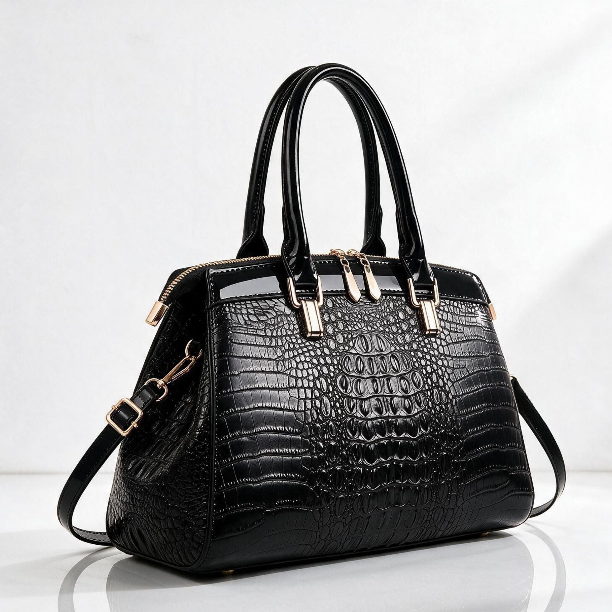 Reggio Croc Handbag - Obsidian Black