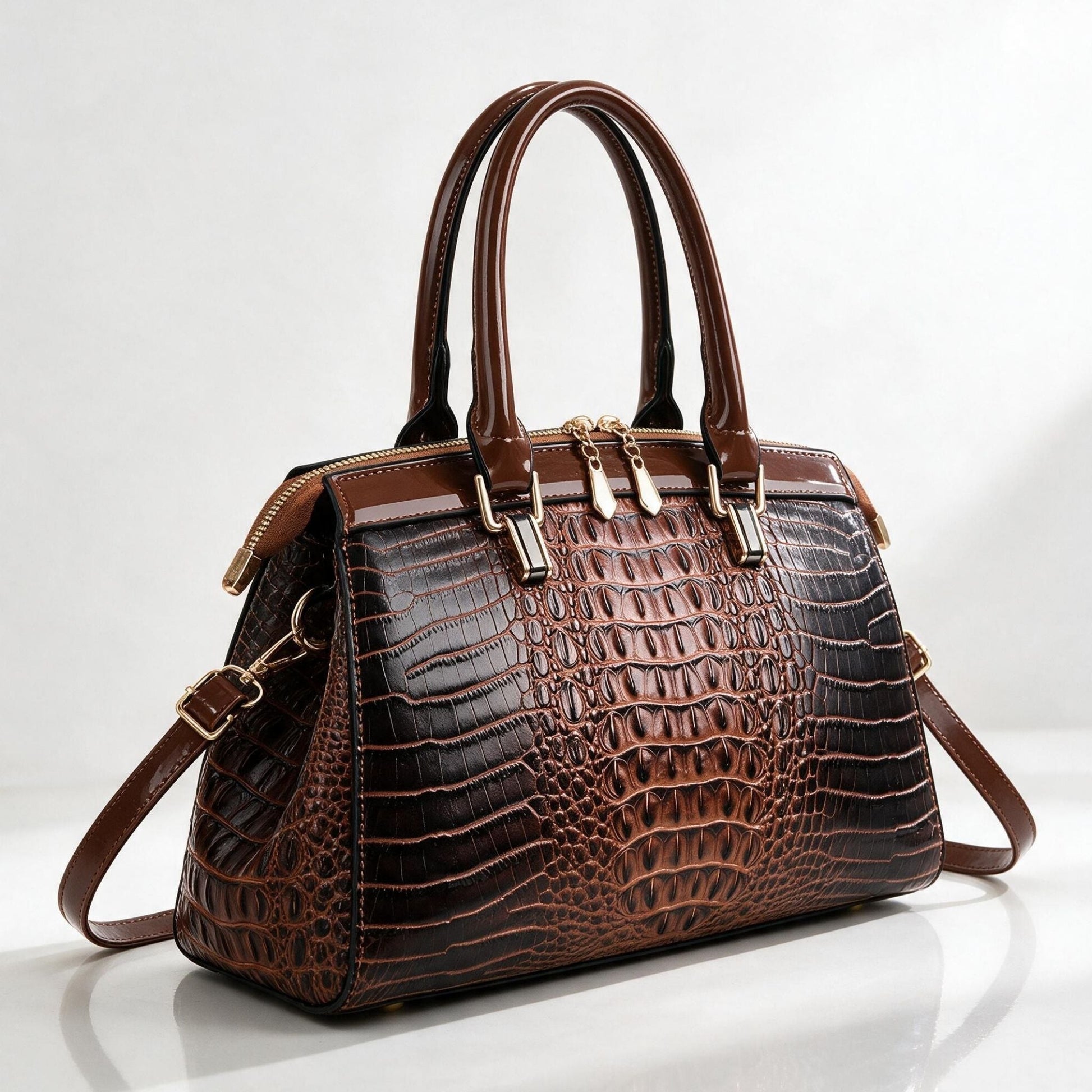 Reggio Croc Handbag - Rich Cognac