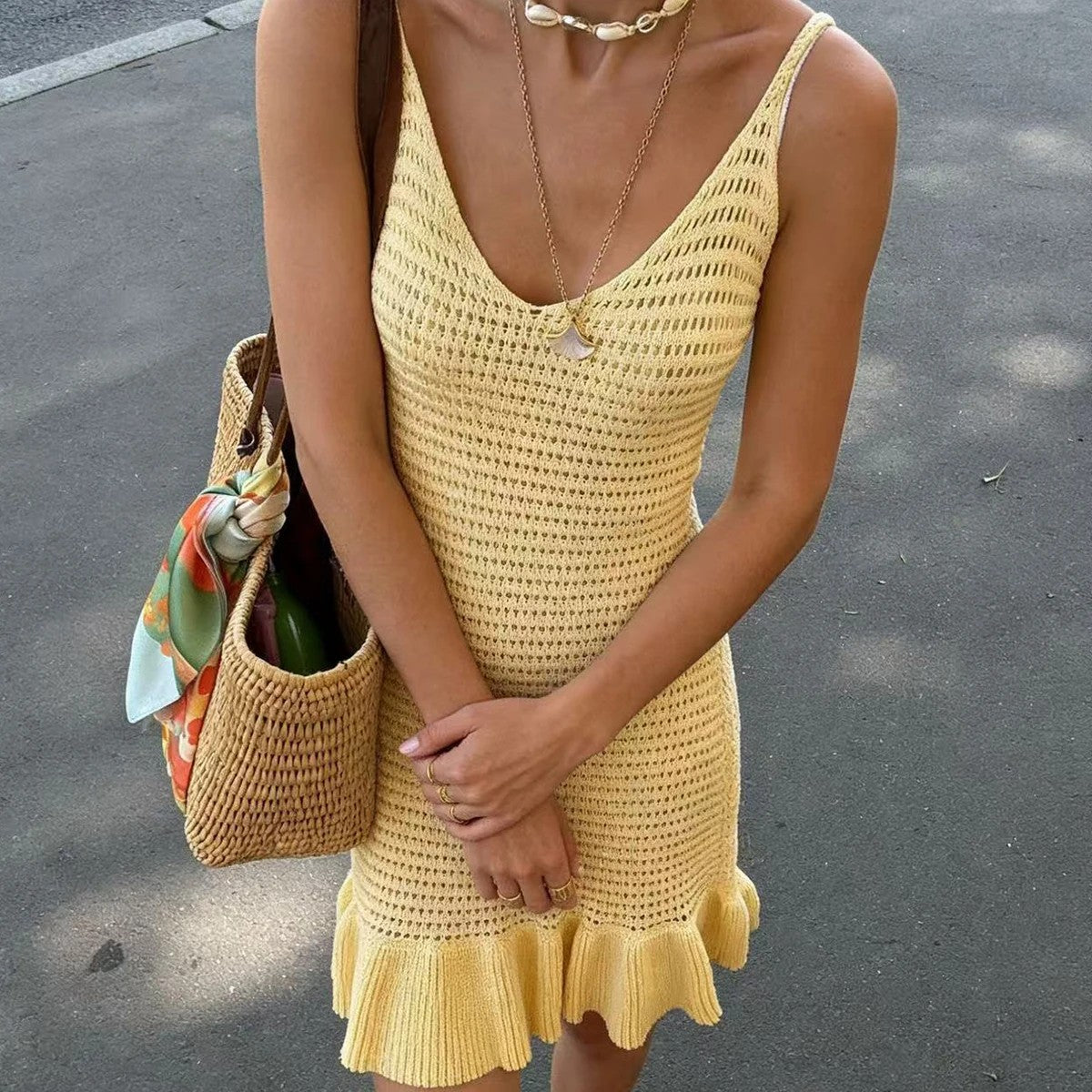 Riva Ruffled Knit Halter Dress