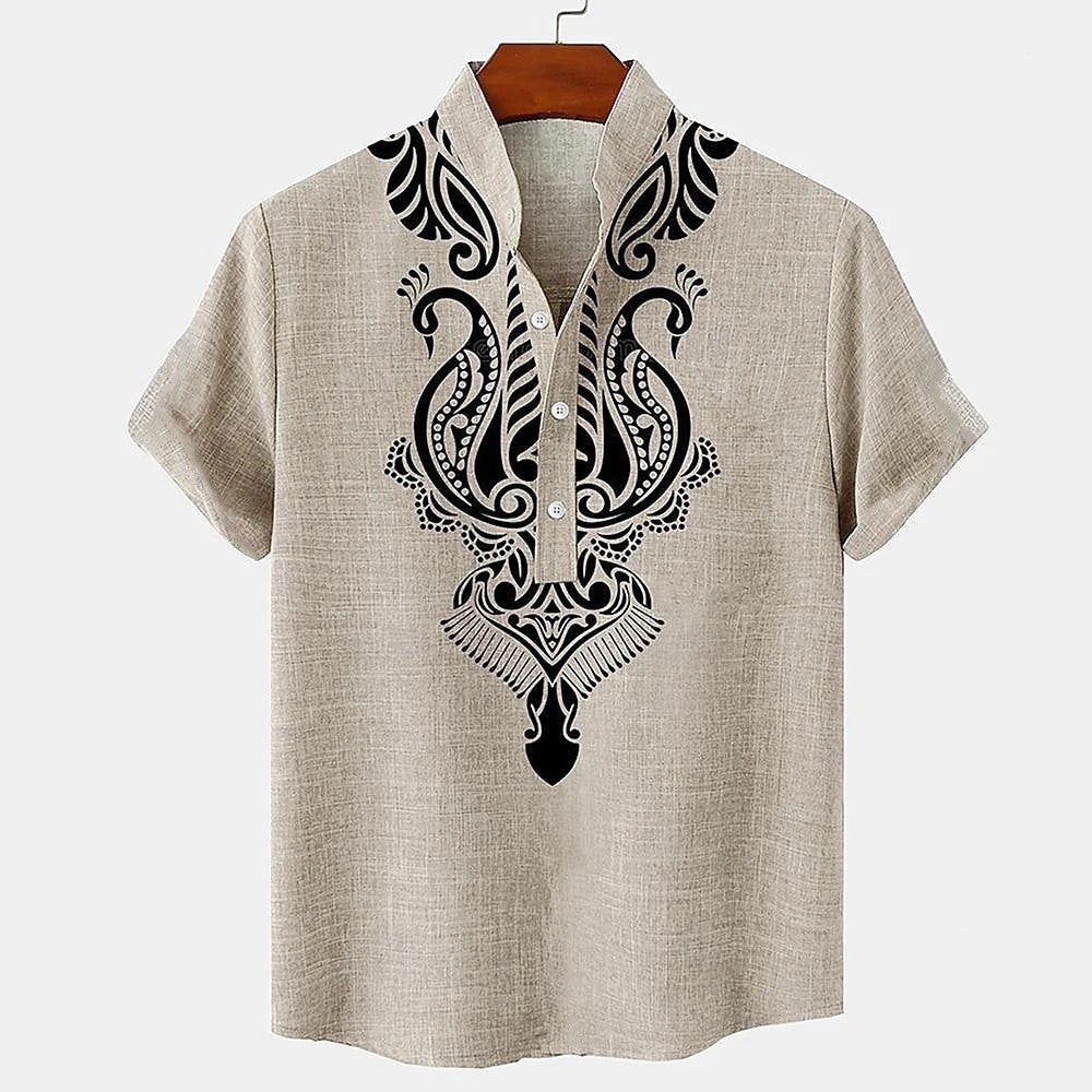 Rivea Print Linen Shirt - Azure Blue