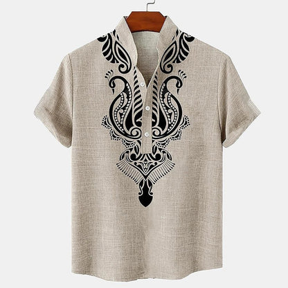 Rivea Print Linen Shirt - Azure Blue