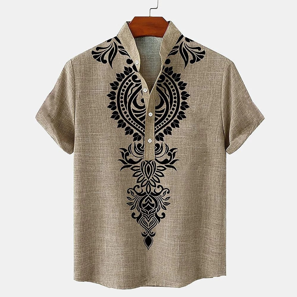 Rivea Print Linen Shirt - Charcoal Grey
