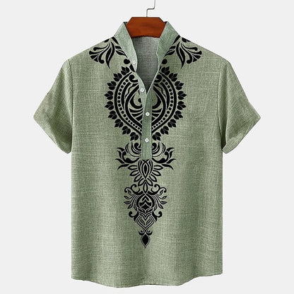 Rivea Print Linen Shirt - Crimson Red