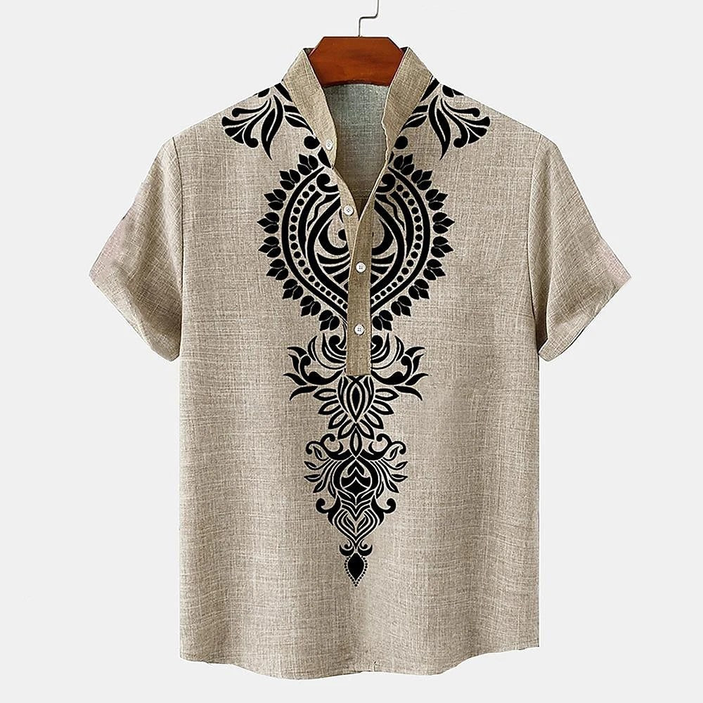 Rivea Print Linen Shirt - Umber Brown