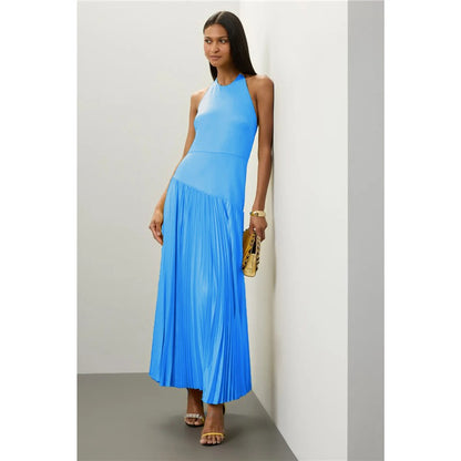 Riviera Pleated Halter Dress - Azure