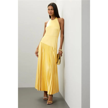 Riviera Pleated Halter Dress - Marigold