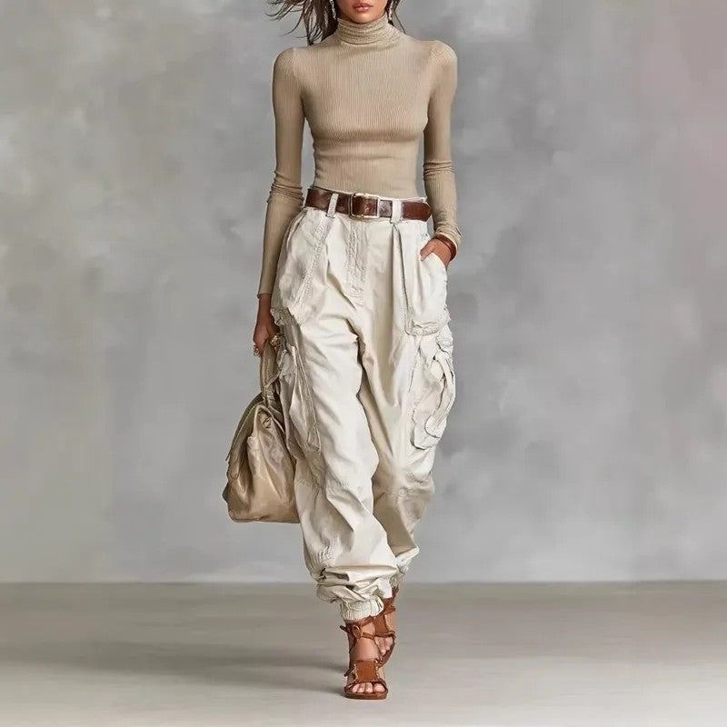 Roux Cuffed Utility Pants - Apricot