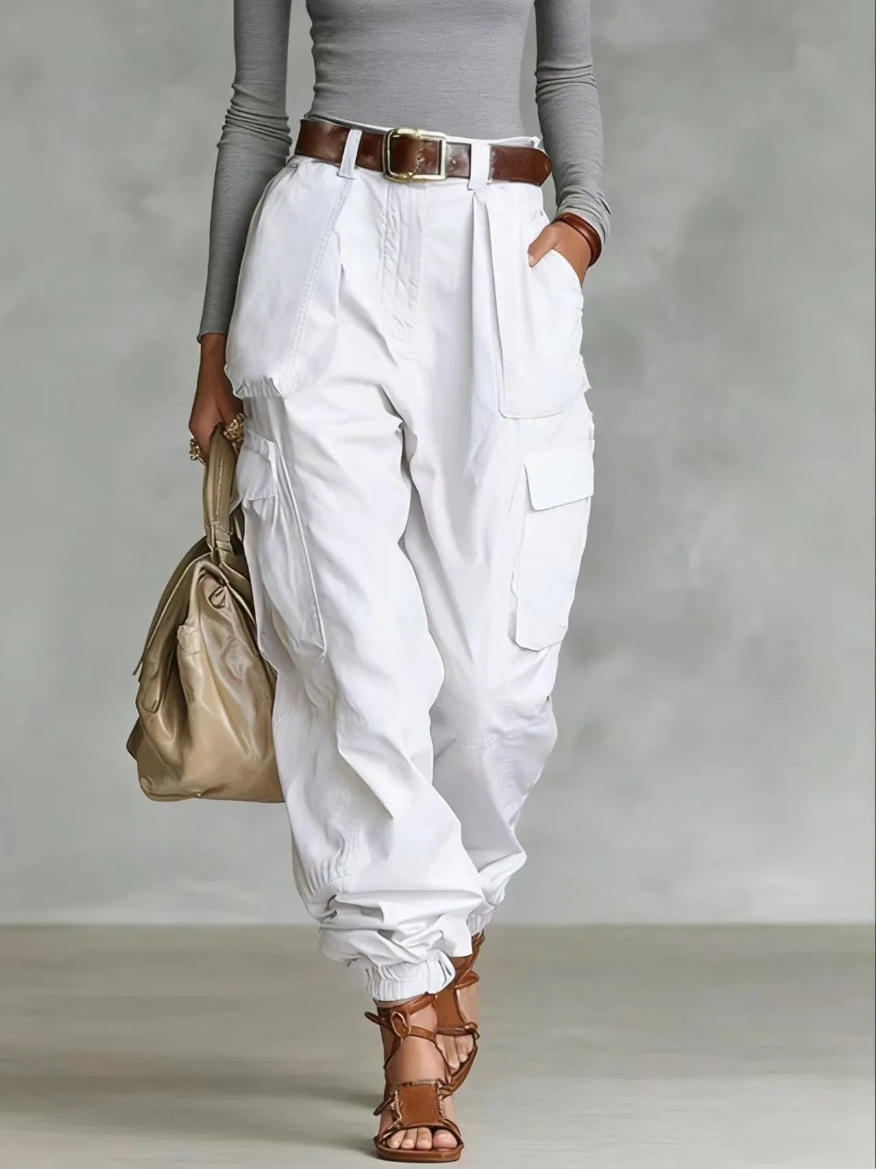 Roux Cuffed Utility Pants - White
