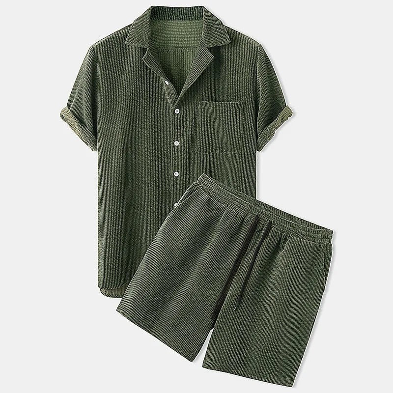 Rovinj Corduroy Shirt Shorts Set - Sage Green