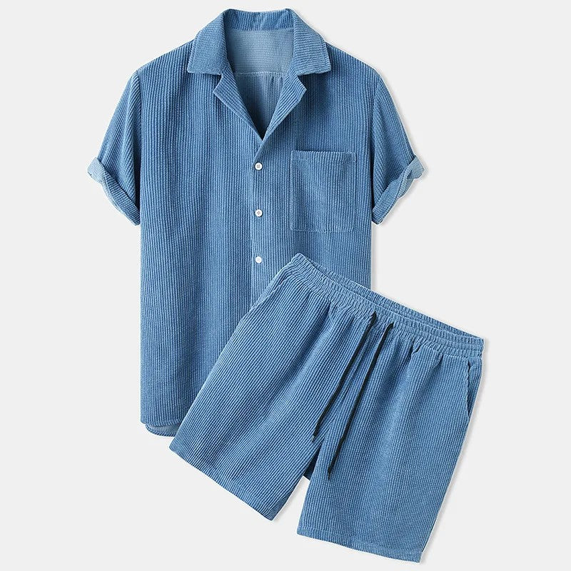 Rovinj Corduroy Shirt Shorts Set - Azure