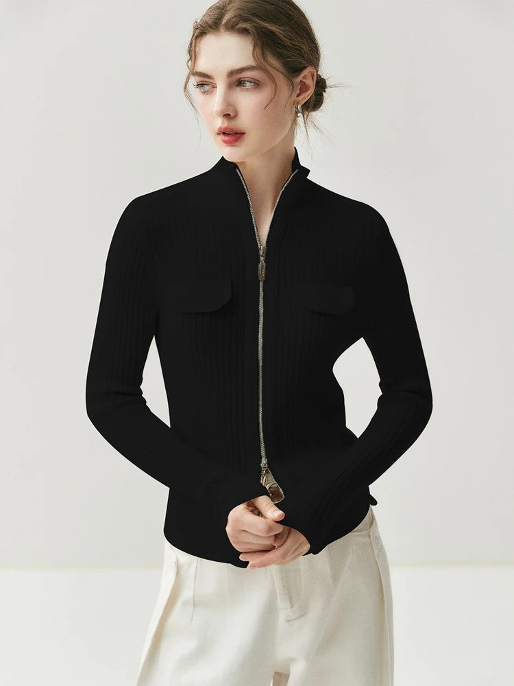 Savona 100% Cashmere Stand Collar Cardigan - Onyx