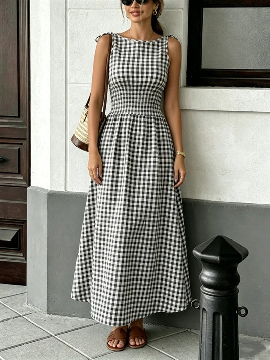 Savoy Gingham Maxi Dress - Black