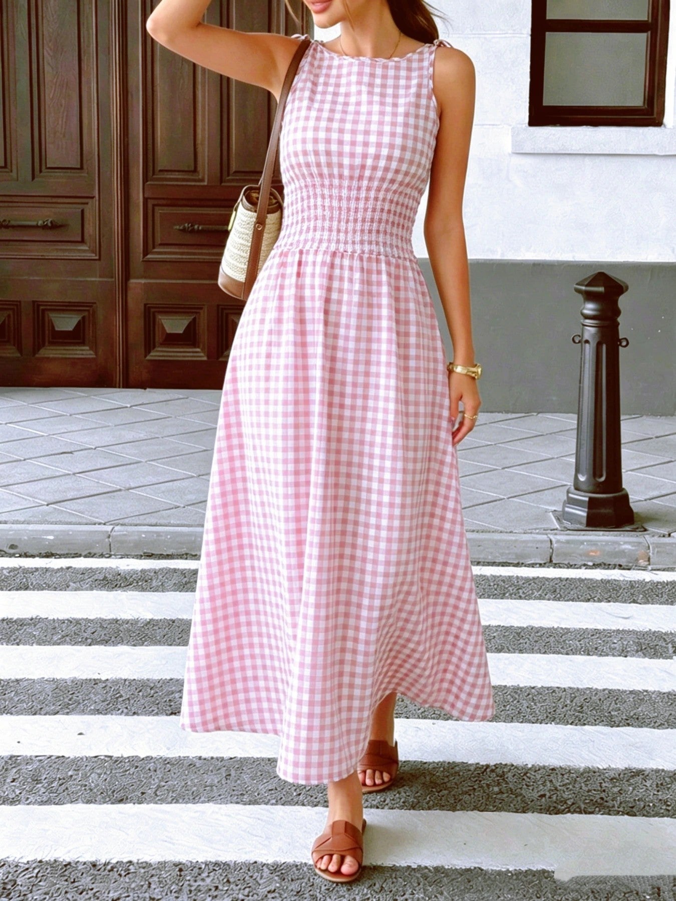 Savoy Gingham Maxi Dress - Blush Pink