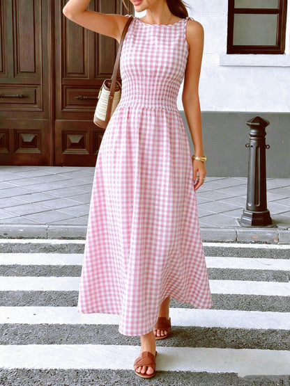 Savoy Gingham Maxi Dress - Blush Pink