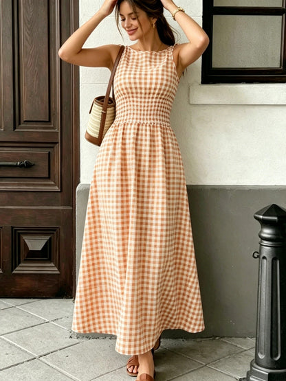 Savoy Gingham Maxi Dress - Coral
