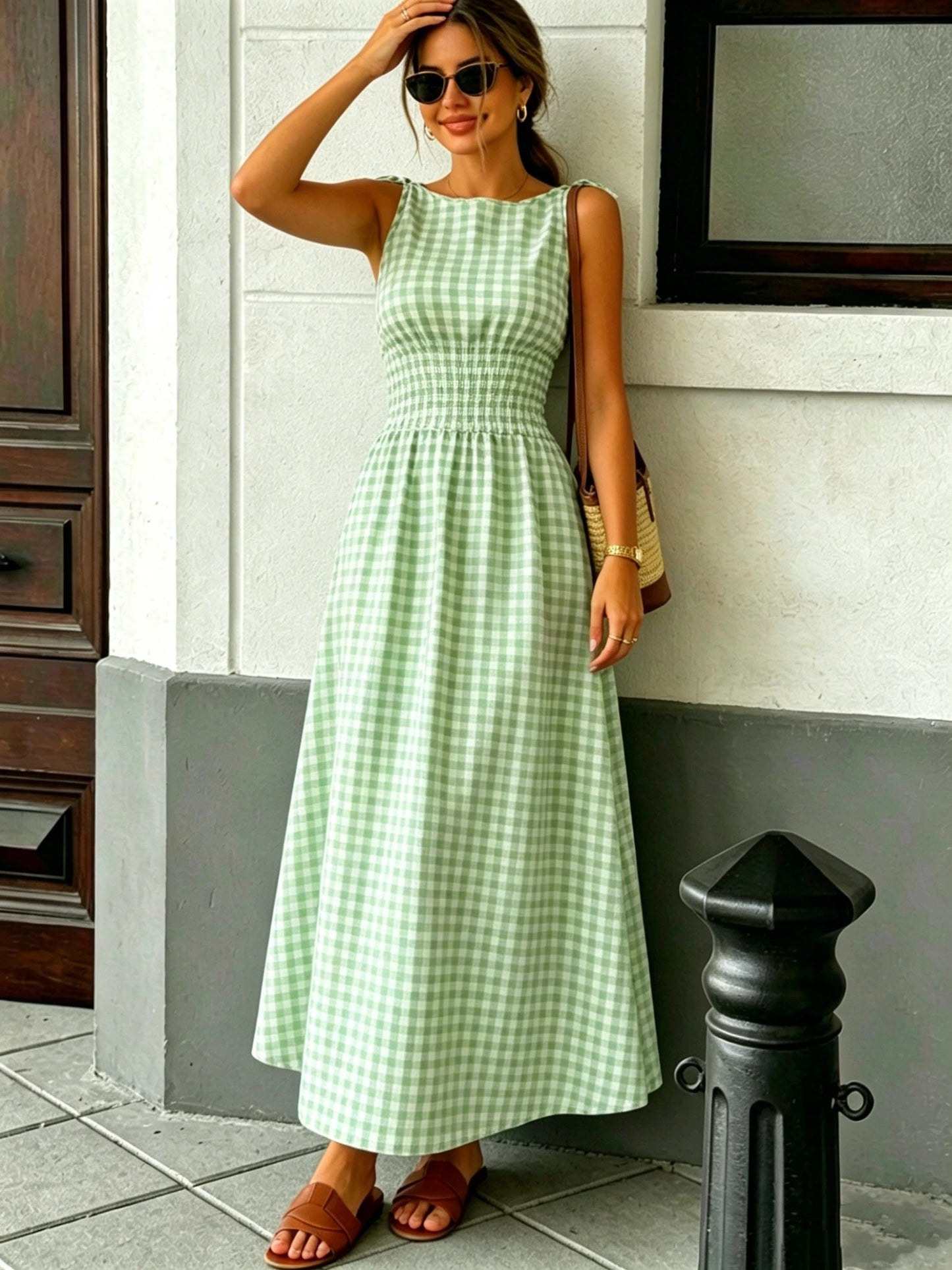 Savoy Gingham Maxi Dress - Mint Green