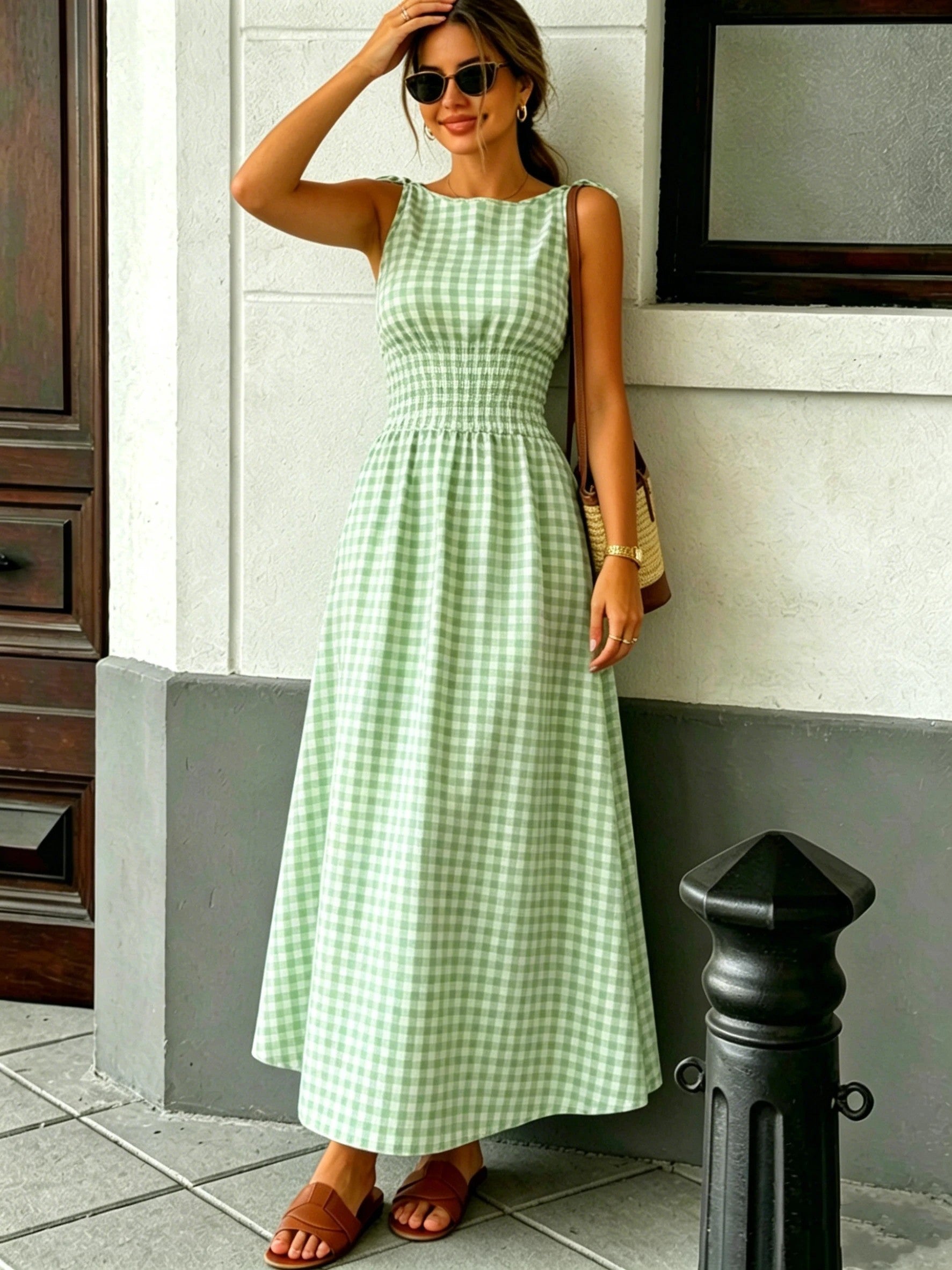 Savoy Gingham Maxi Dress - Mint Green