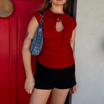 Siracusa Tie-Front Top - Crimson