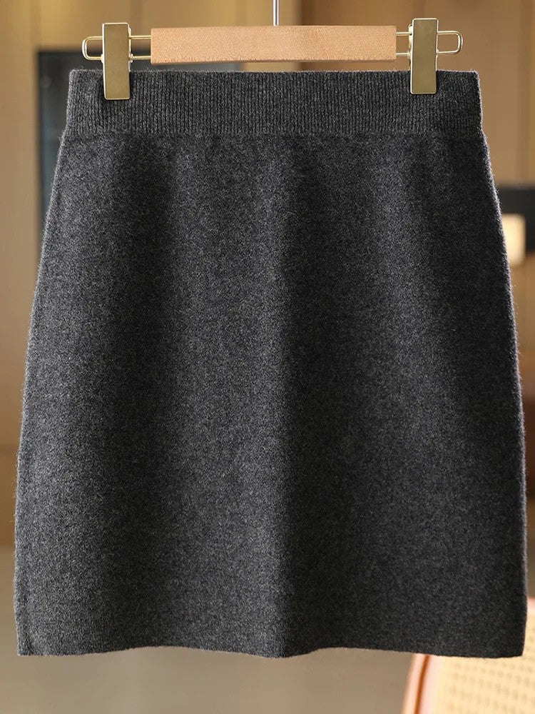 Strasbourg Merino Wool Cashmere Mini Skirt - Charcoal Grey