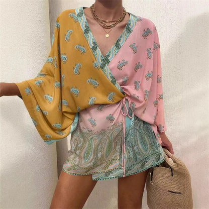 Taormina Boho Paisley Mini Dress - Dusty Rose