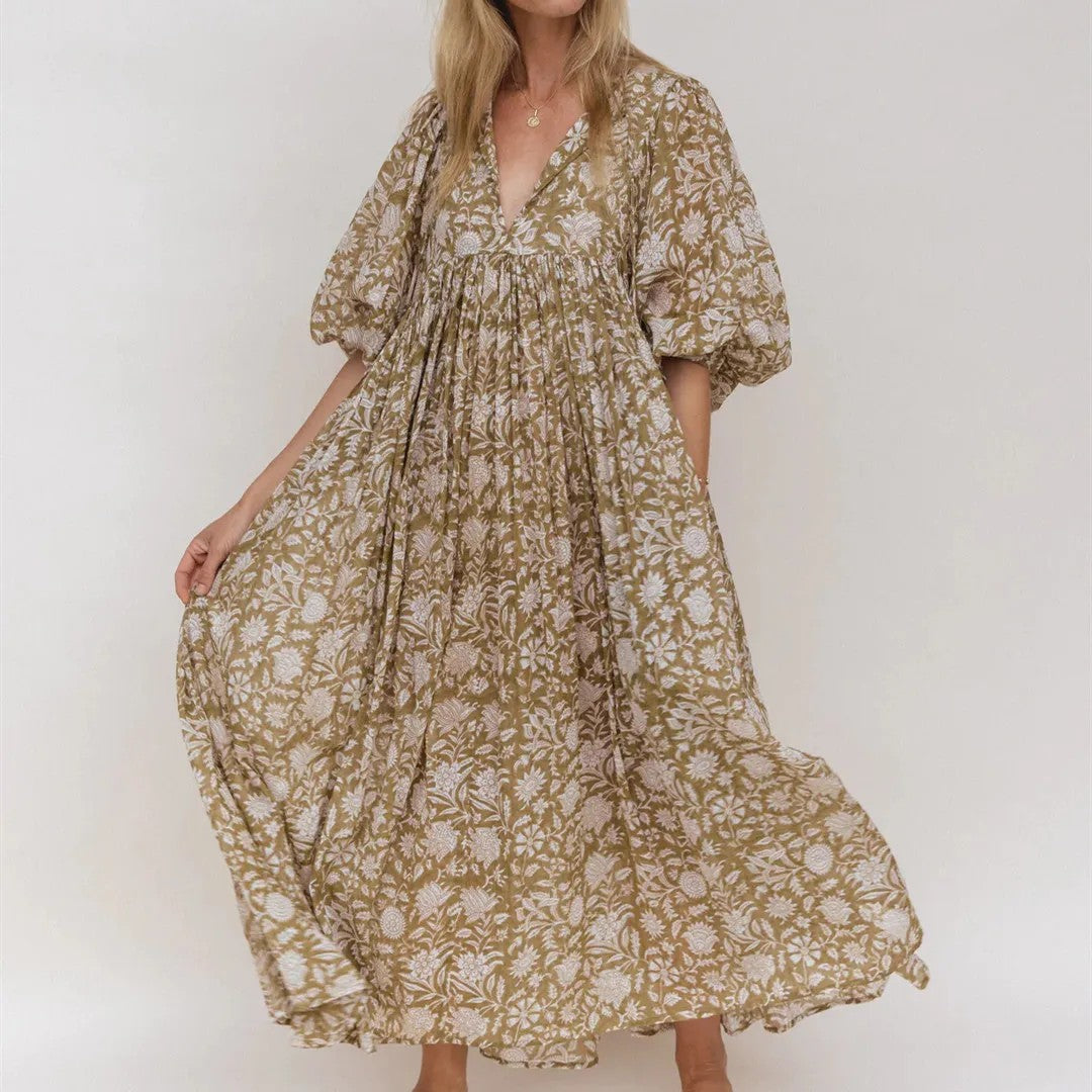 Taormina Floral Maxi Dress - Olive Floral