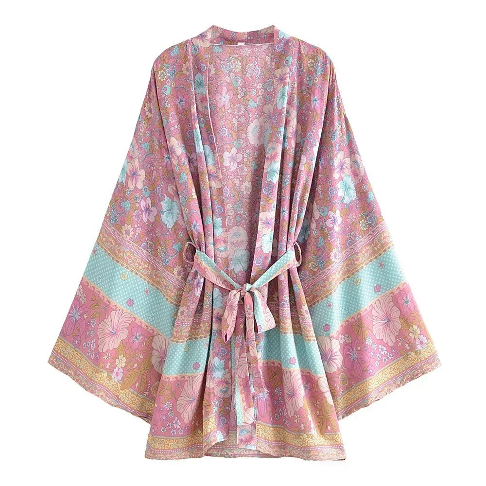 Taranto Floral Tie Kimono - Coral Bloom
