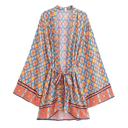 Taranto Floral Tie Kimono - Forest Green