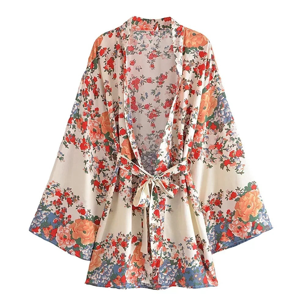 Taranto Floral Tie Kimono - Golden Bloom