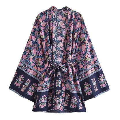 Taranto Floral Tie Kimono - Midnight Blue