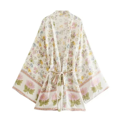 Taranto Floral Tie Kimono - Sand Dune