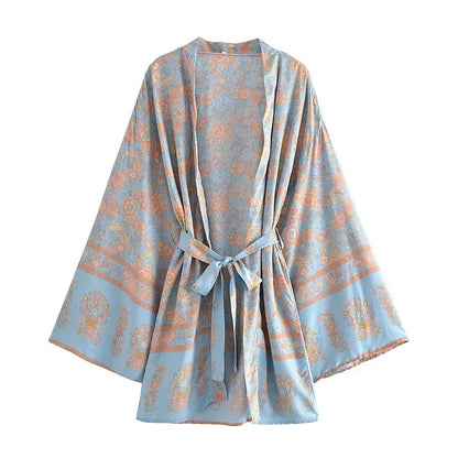 Taranto Floral Tie Kimono - Sky Blue