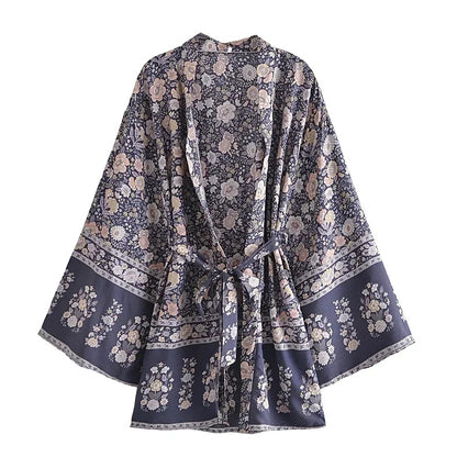 Taranto Floral Tie Kimono - Stone Grey