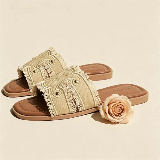 Taranto Genuine Leather Slip-On Sandals - Natural Ecru