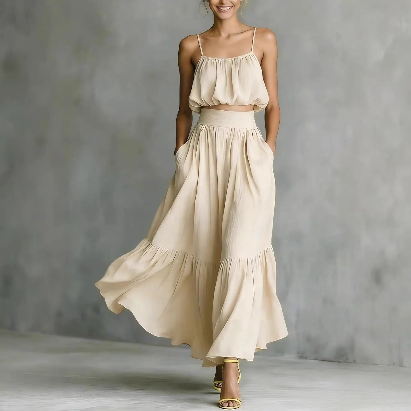 Stella Flowy Skirt Set - Apricot