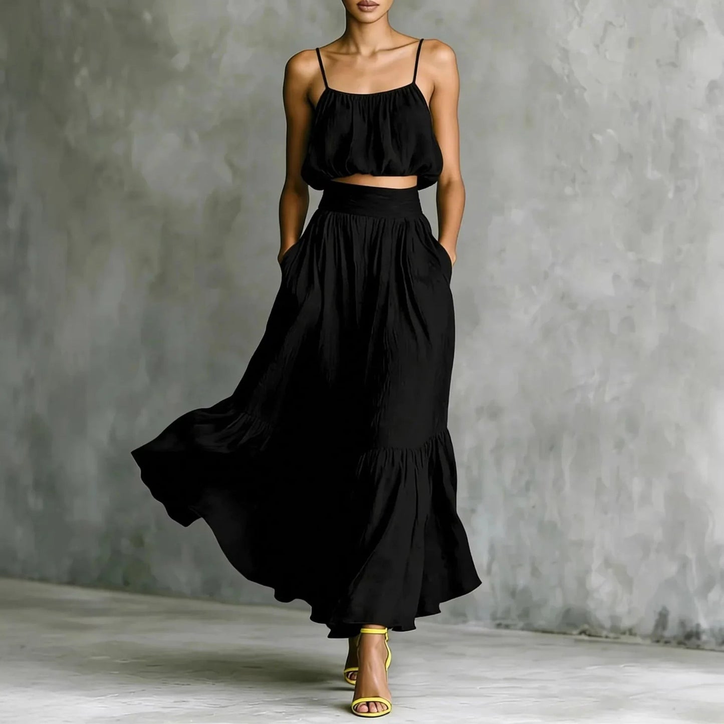 Stella Flowy Skirt Set - Black