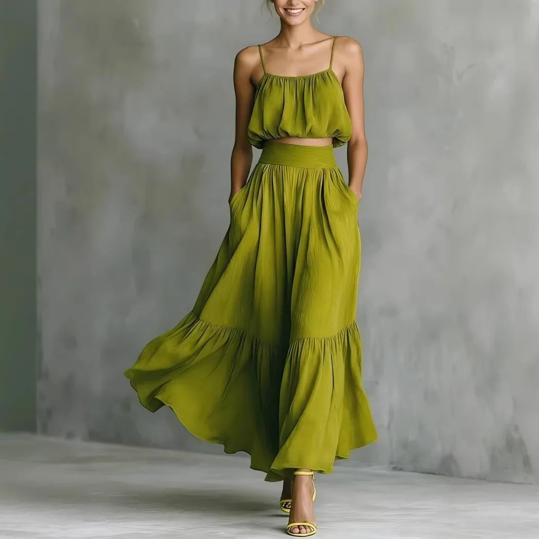 Stella Flowy Skirt Set - Olive