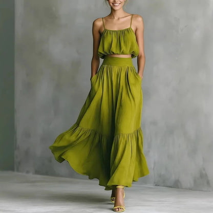 Stella Flowy Skirt Set - Olive