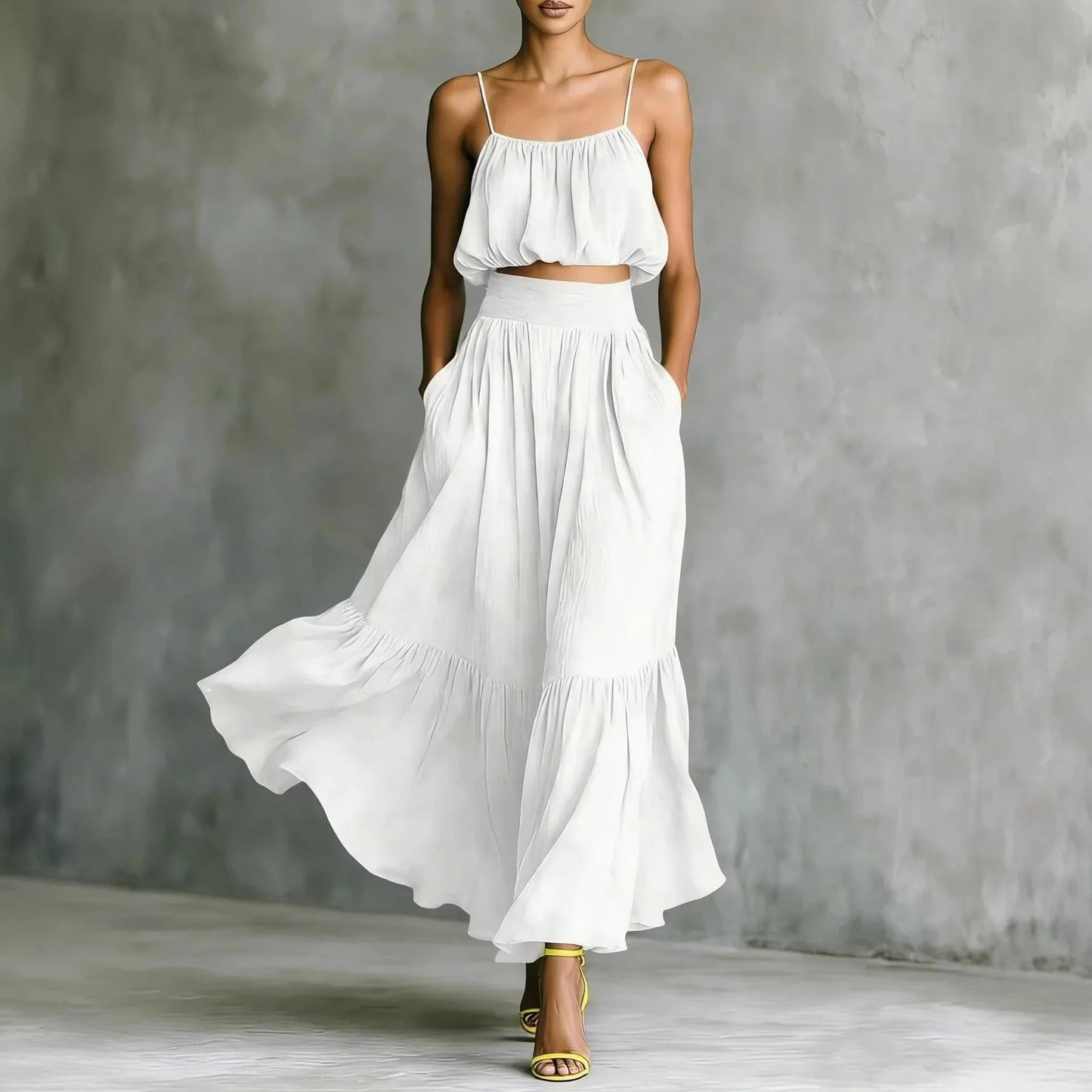 Stella Flowy Skirt Set - White