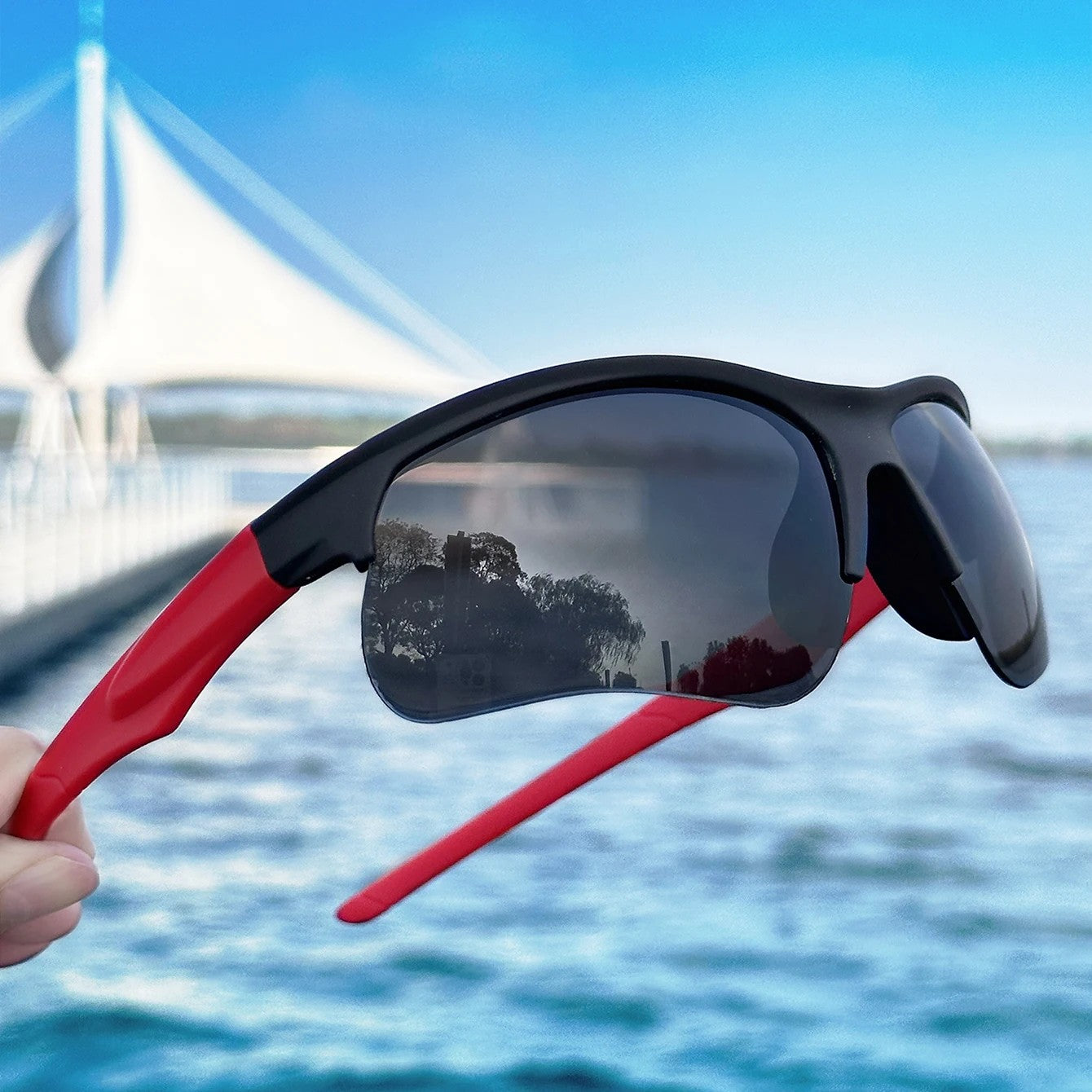 Tempo Polarized Cycling Sunglasses - Onyx Crimson Accent