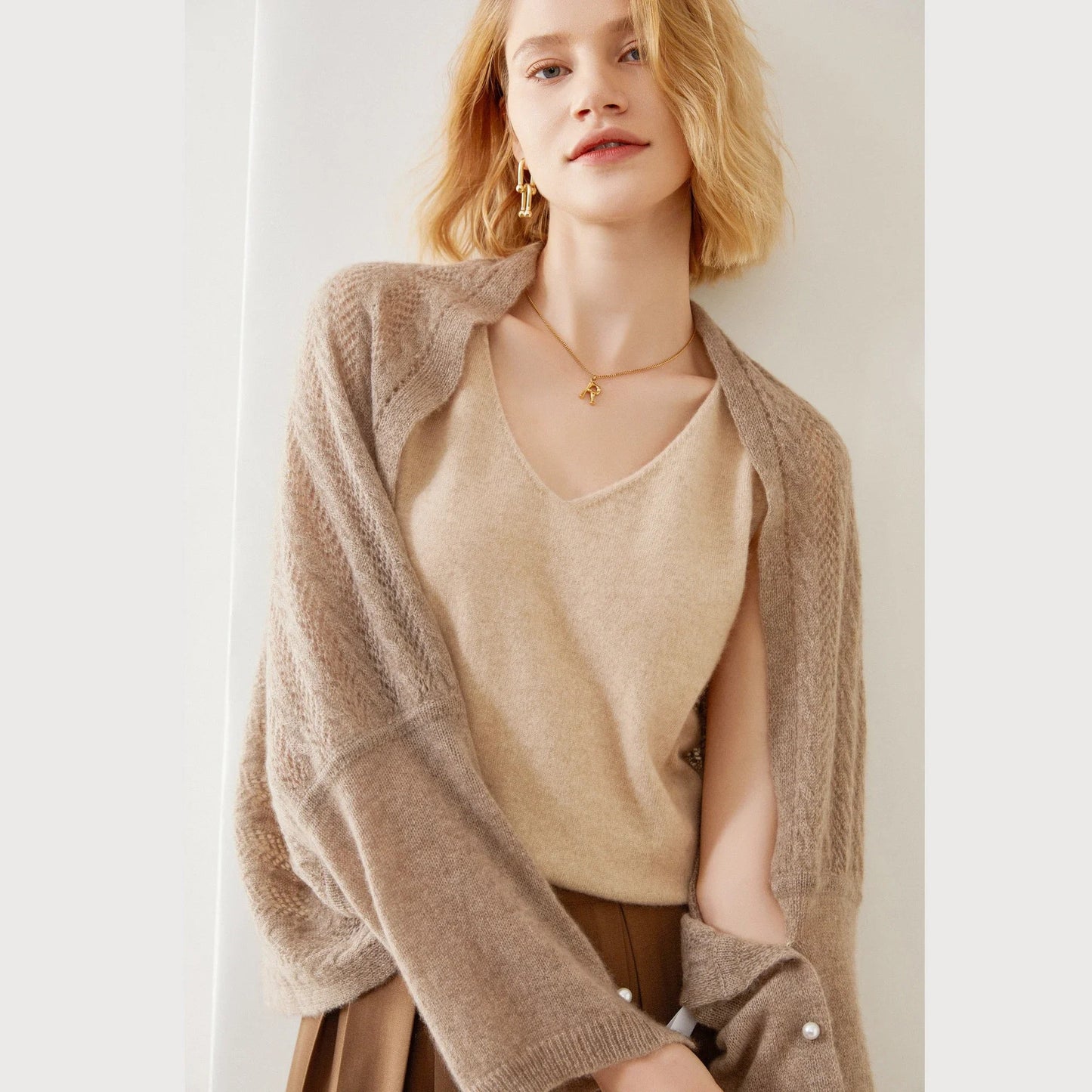 Tesori 100% Cashmere Pearl Cardigan