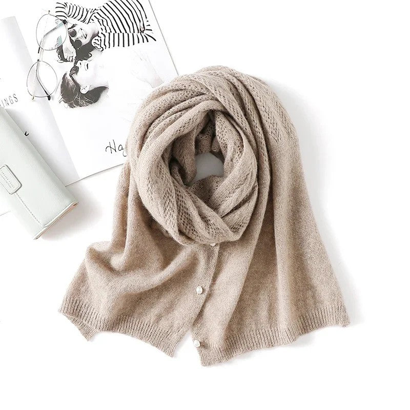 Tesori 100% Cashmere Pearl Cardigan - Caramel