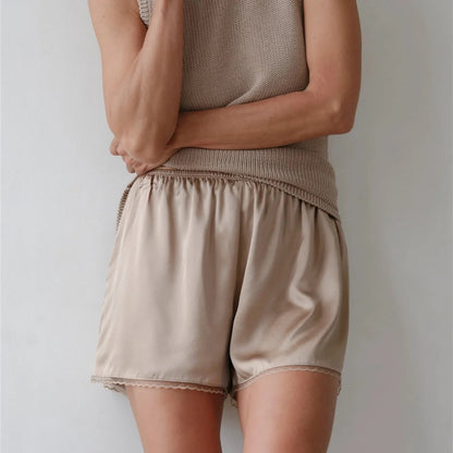 Thornbury Satin Lace Shorts - Desert Taupe