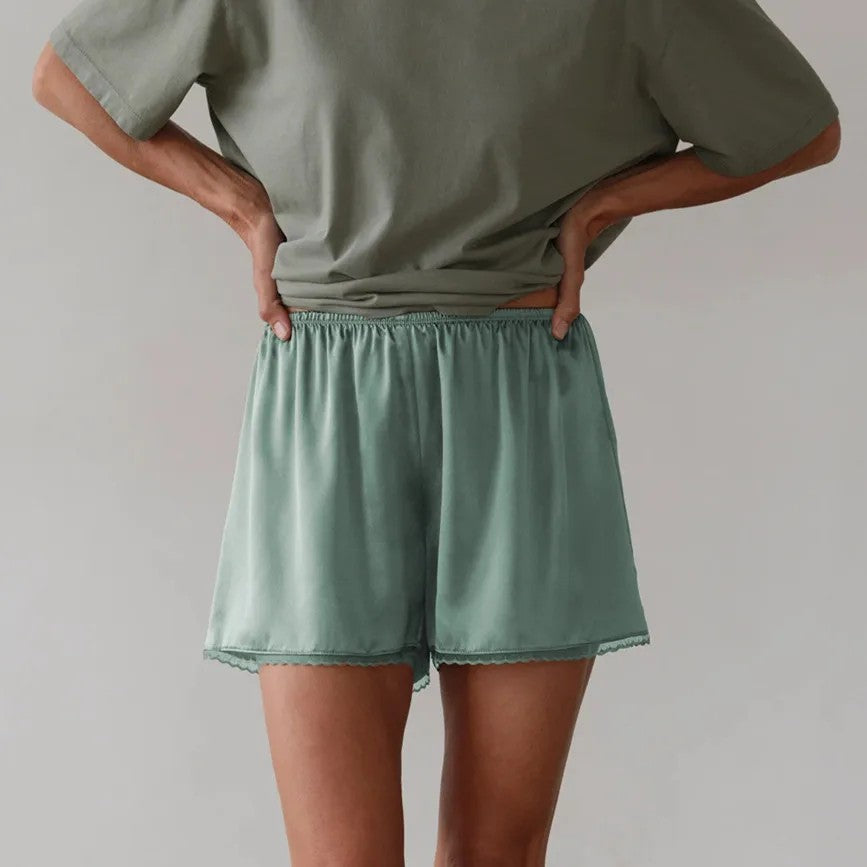 Thornbury Satin Lace Shorts - Sage Green