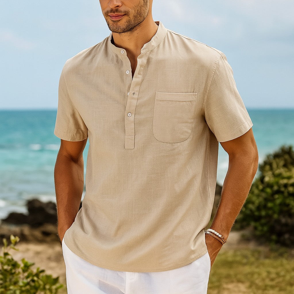 Thun Linen Band Collar Shirt