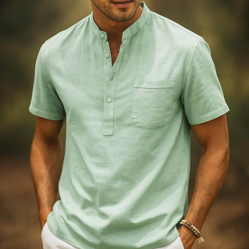 Thun Linen Band Collar Shirt