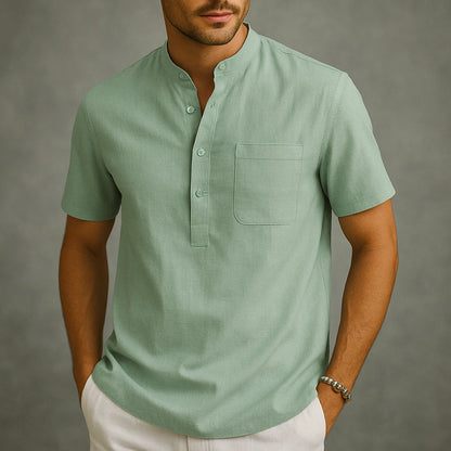 Thun Linen Band Collar Shirt - Sage