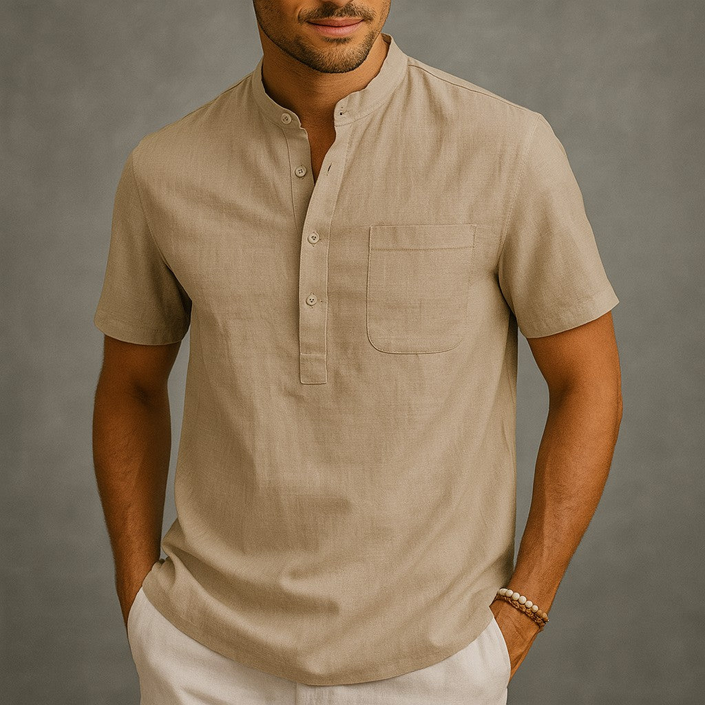 Thun Linen Band Collar Shirt - Sand