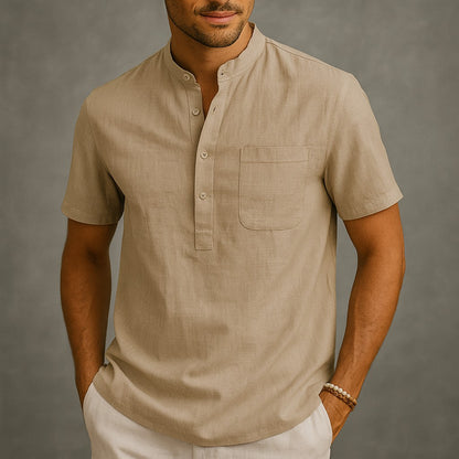 Thun Linen Band Collar Shirt - Sand