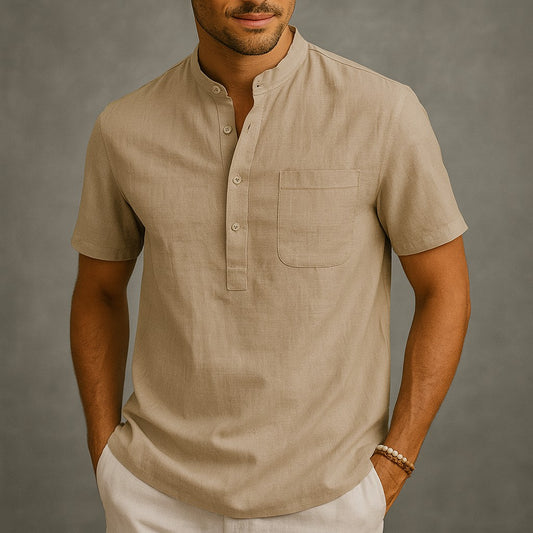 Thun Linen Band Collar Shirt - Sand