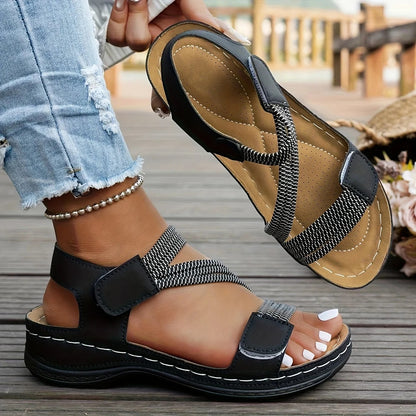 Tila Open-Toe Wedge Sandals - Black